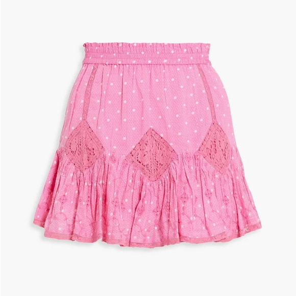 LoveShackFancy Adia Lace Crochet Polka Dot Mini Skirt Hot Pink Cherry - Picture 1 of 16